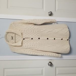 Handknit Carraig Donn Merino Wool Long Cardigan Irish Sweater, Large